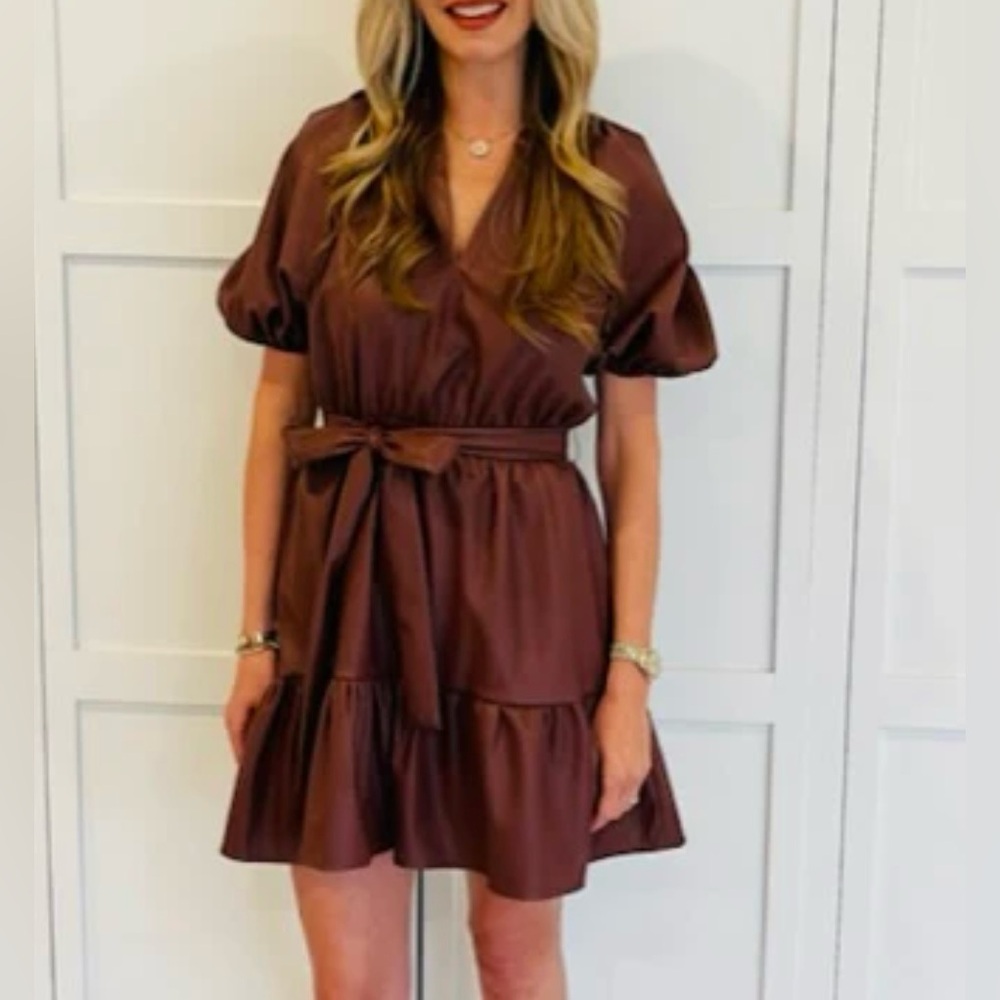 NWT Willa Story Rachel Dress, Vegan Faux Leather, Brown, Medium